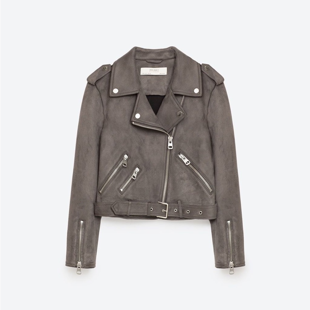 Zara Basic Grey Suede Moto Jacket Small - image 1